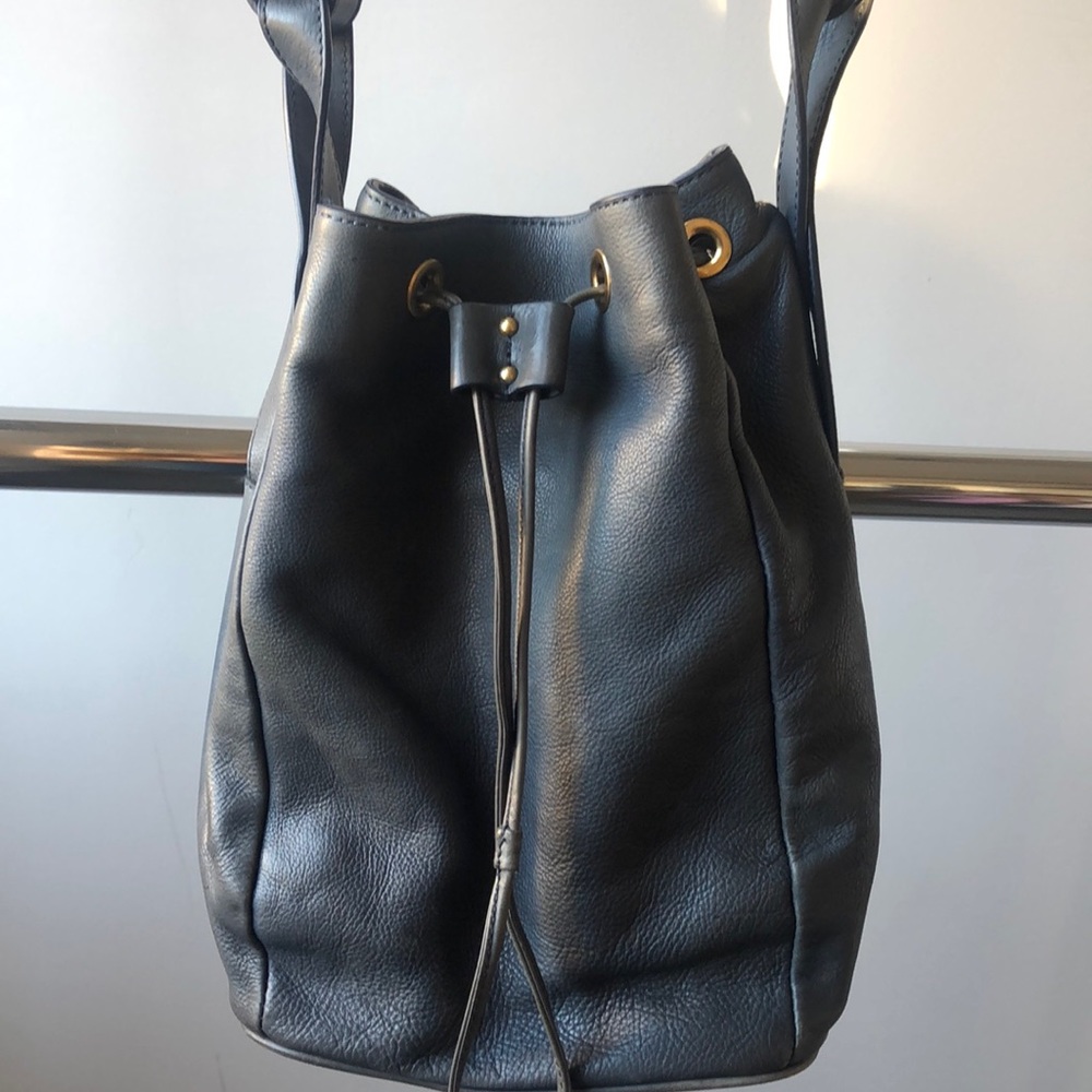 Anthropologie Dark Blue leather bucket bag purse